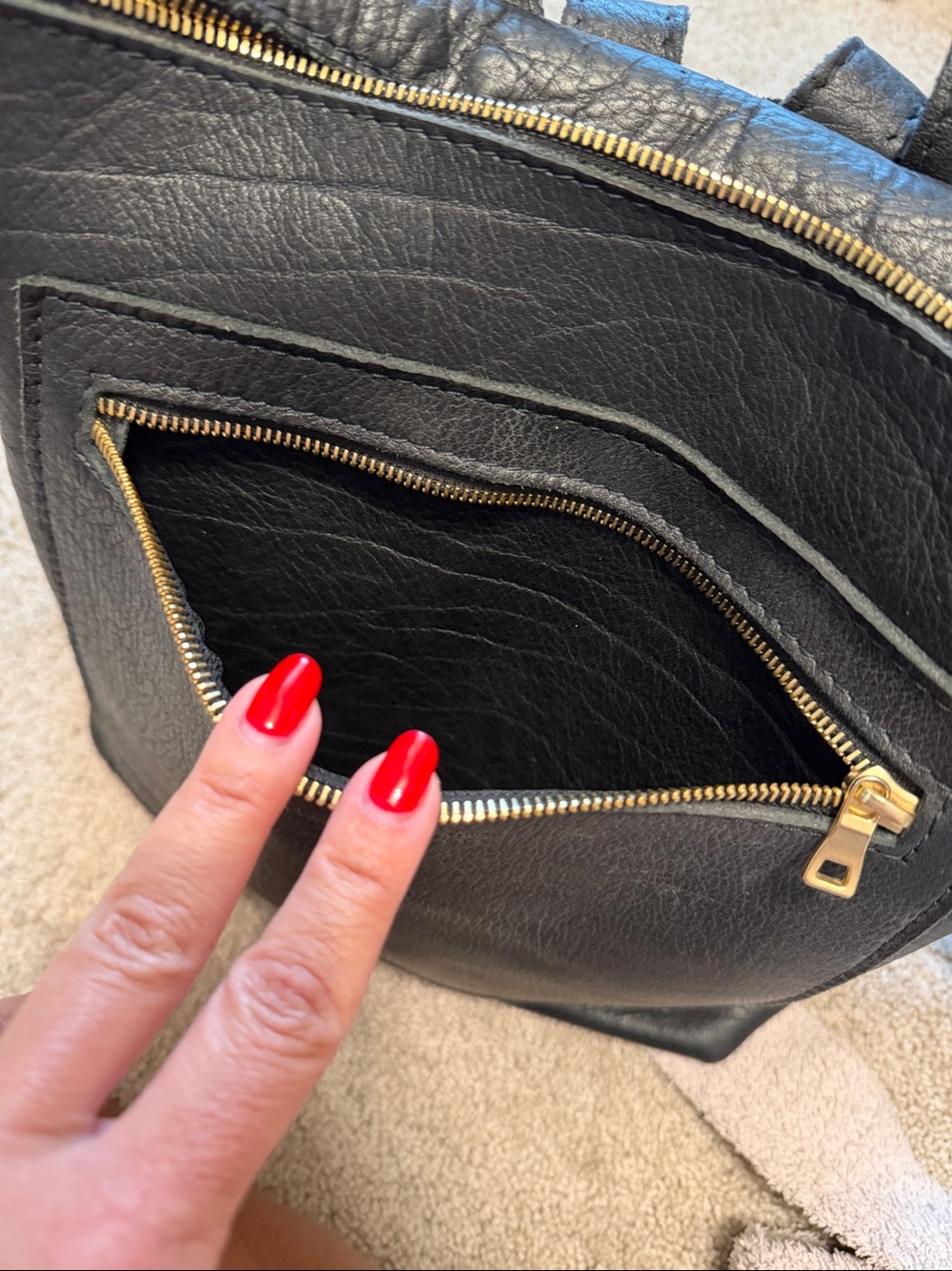 Portland Leather Black Backpack with Gold Hardware - Picture 5 of 7